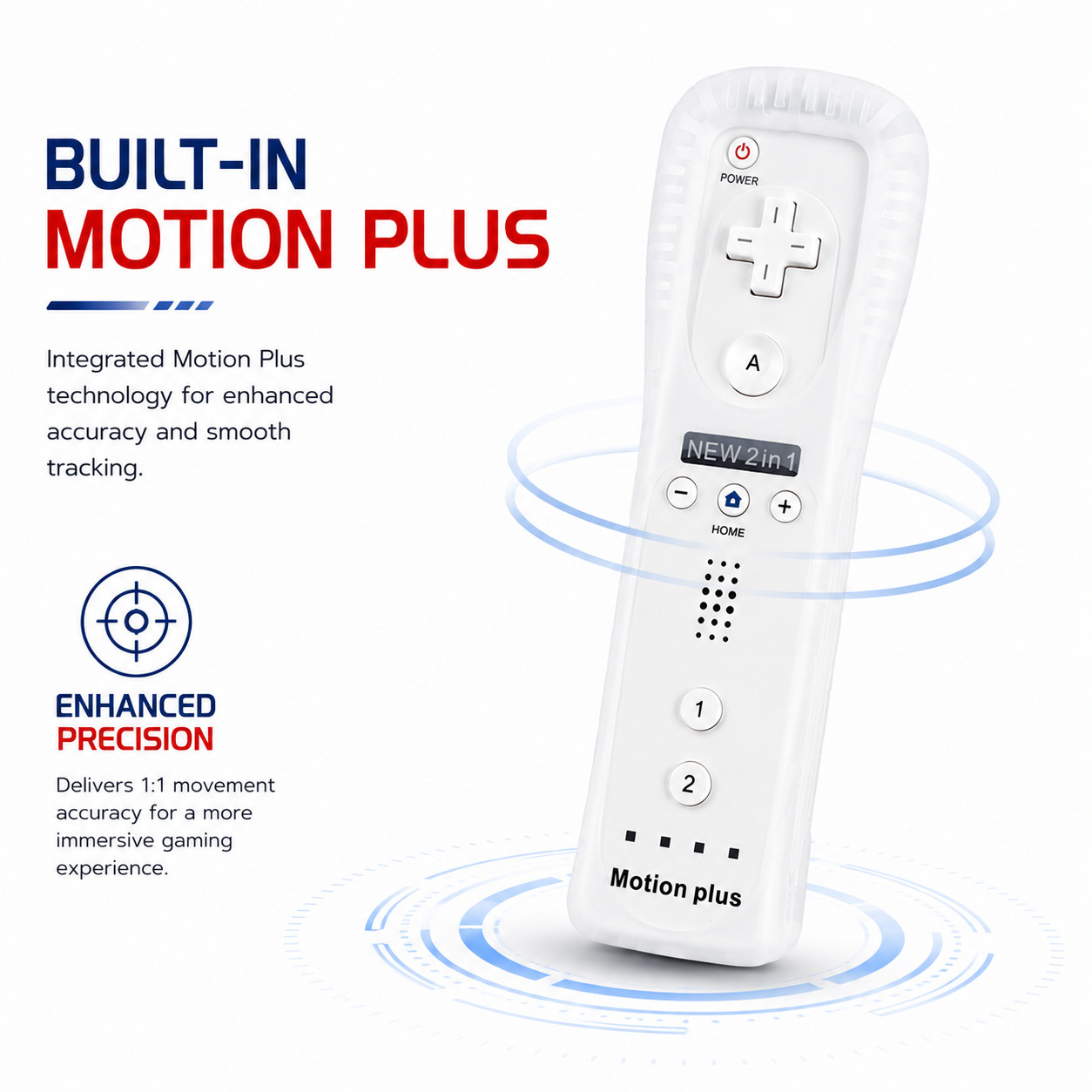 2X WII BUILT IN MOTION PLUS REMOTE CONTROLLER AND NUNCHUCK + SILICON +HAND STRIP