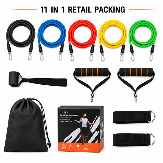 11PC Resistance Bands Set Yoga Gym CrossFit Fitness Exercise Workout Tubes