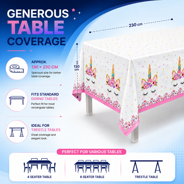 LARGE Polka Dot Sky Unicorn TableCloth Cover Children's Party Happy Birthday