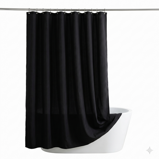 SHOWER CURTAIN 100% POLYESTER FABRIC MODERN DESIGNER WASHABLE + 12 HOOKS 180*180 (Black)