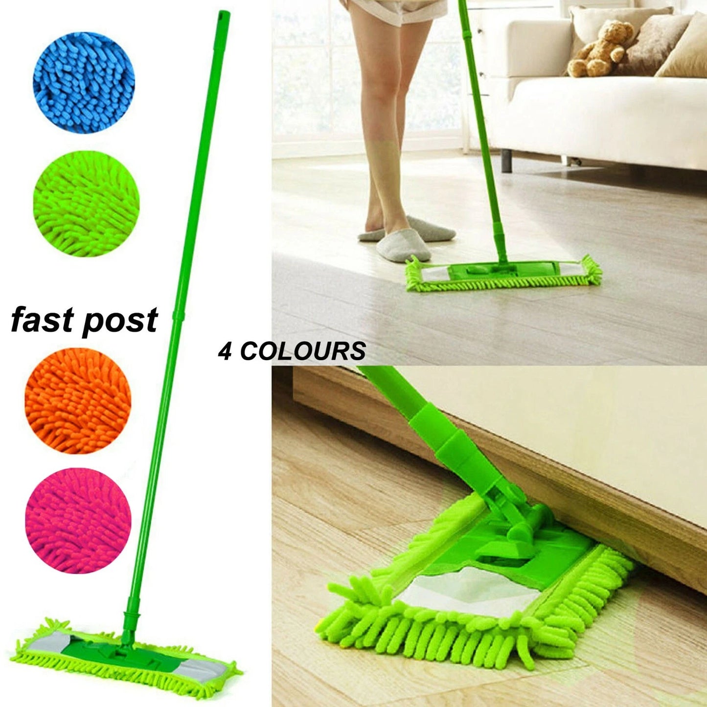 EXTENDABLE MICROFIBRE MOP SWEEPER CLEANER WOODEN LAMINATE TILE FLOOR WET DRY UK