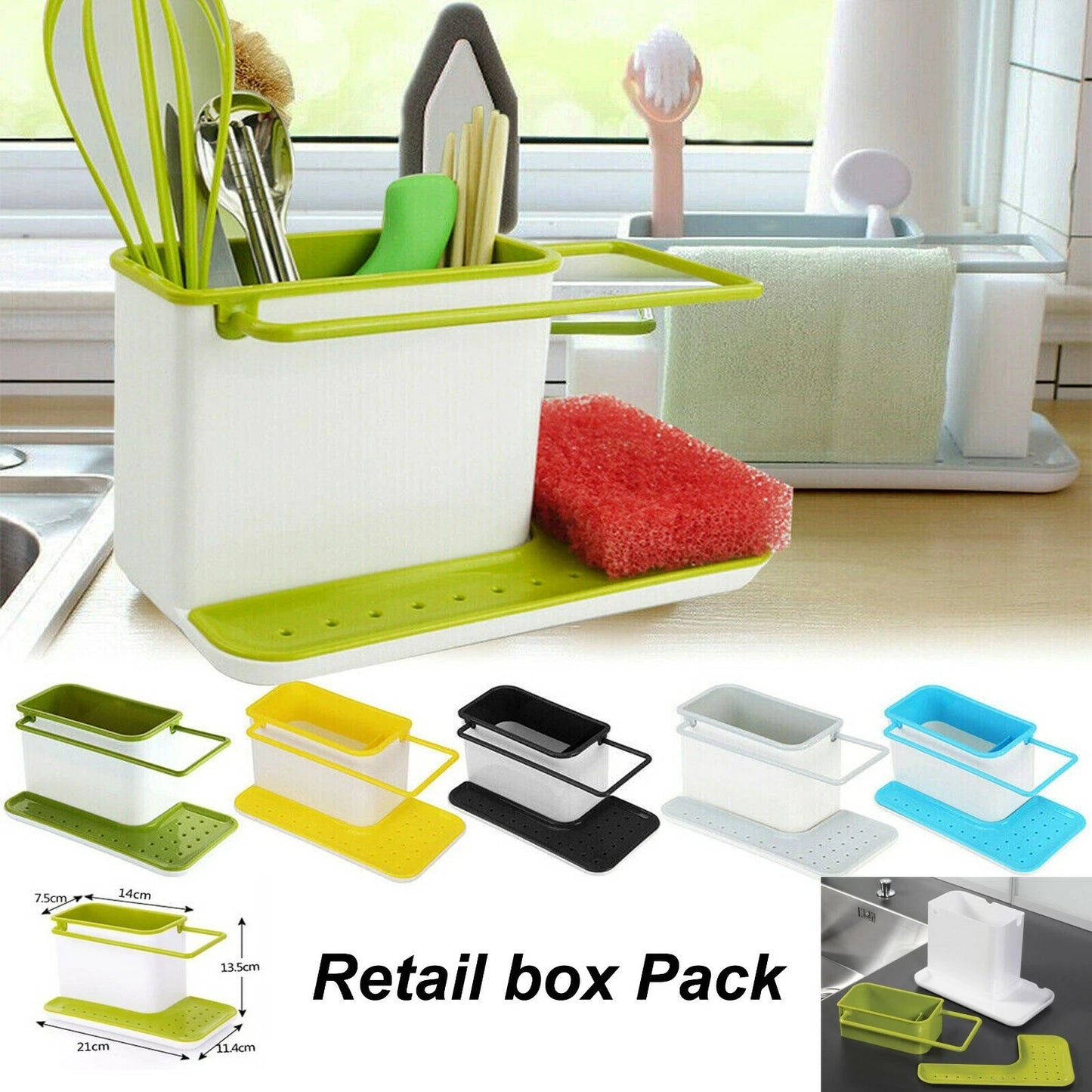 Kitchen Rack Sink Rinse Organiser Organizer Storage Sink Utensils Sponge Holder