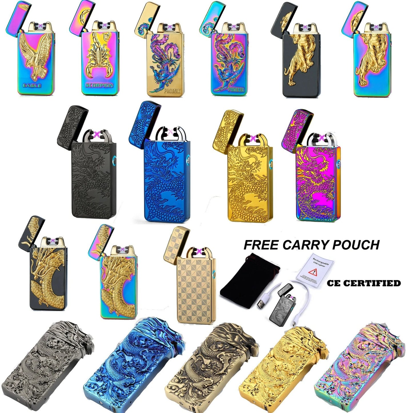 USB RECHARGEABLE DOUBLE ARC FLAMELESS ELECTRIC PLASMA LIGHTER CE CERTIFIED UK