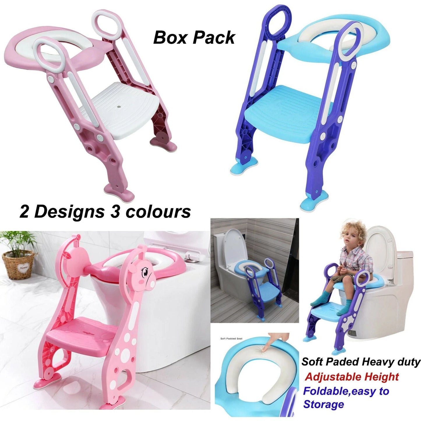 Children Toilet Seat & Ladder Toddler Training Step Up Easy Fold Down For Kids