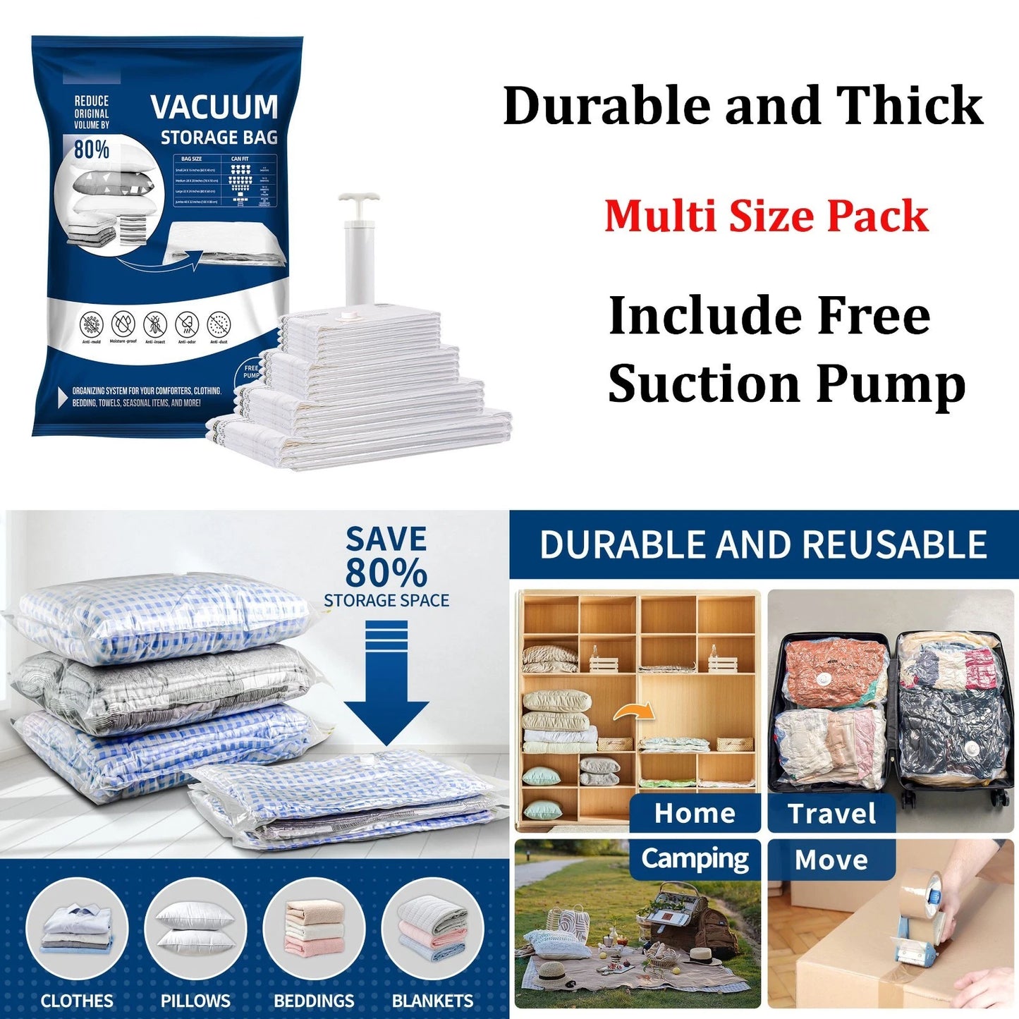7Pcs 15Pcs Strong Vacuum Storage Bags Space Saving Organizer Cloths Bedding etc