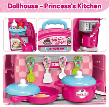 Kitchen set Doll house Portable backpack Pretend Play Food + Accessories 3 in 1