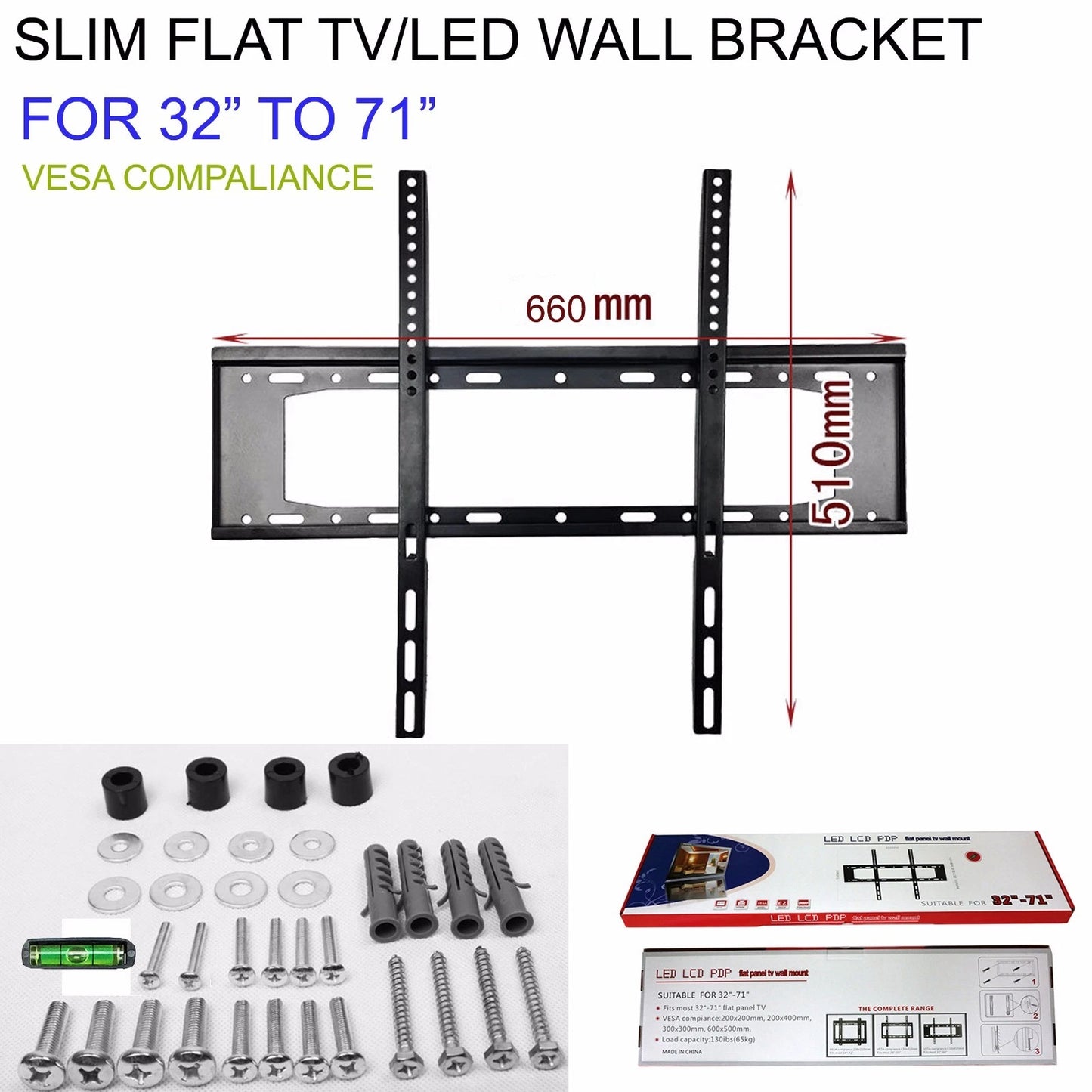 SLIM TV WALL BRACKET MOUNT FLAT FOR LED LCD OLED QLED 49 50 52 55 32 TO 71 INCH