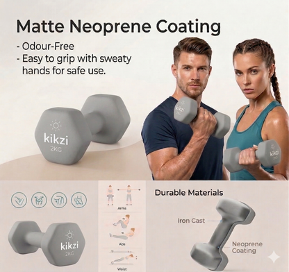 Premium Neoprene Dumbbell Pair - Cast Iron Core, Odor-Free & Non-Slip Grip. Hex Anti-Roll Hand Weights for Exercise, Workouts, Home Gym, Yoga & Pilates (1kg to 10kg)