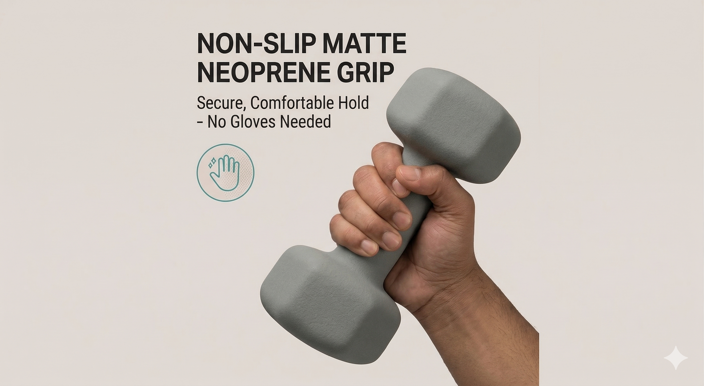 Premium Neoprene Dumbbell Pair - Cast Iron Core, Odor-Free & Non-Slip Grip. Hex Anti-Roll Hand Weights for Exercise, Workouts, Home Gym, Yoga & Pilates (1kg to 10kg)