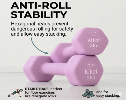 Premium Neoprene Dumbbell Pair - Cast Iron Core, Odor-Free & Non-Slip Grip. Hex Anti-Roll Hand Weights for Exercise, Workouts, Home Gym, Yoga & Pilates (1kg to 10kg)
