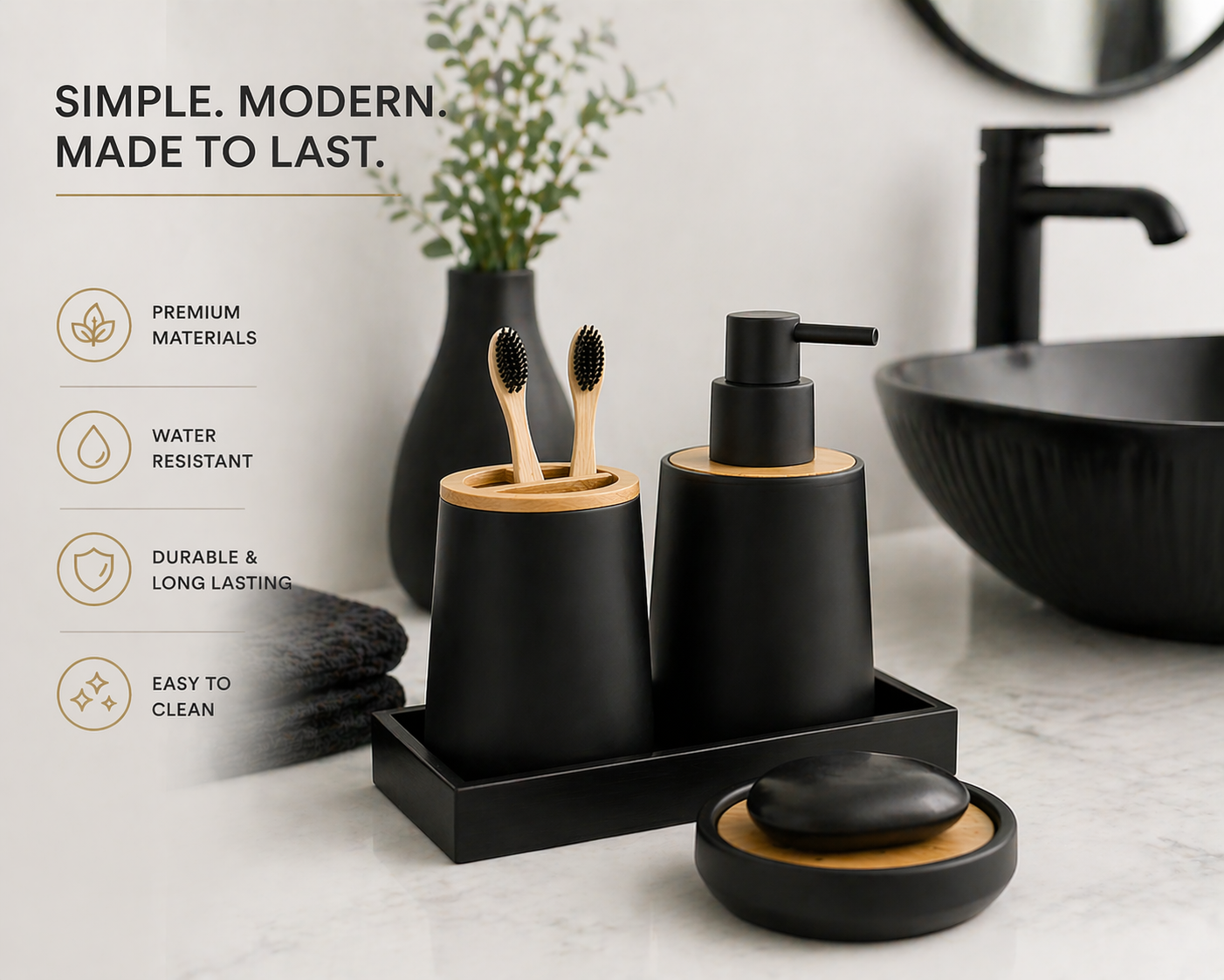KIKZI® Bathroom Set 4 8 9 Piece Accessories Soap Dispenser Toothbrush Holder UK