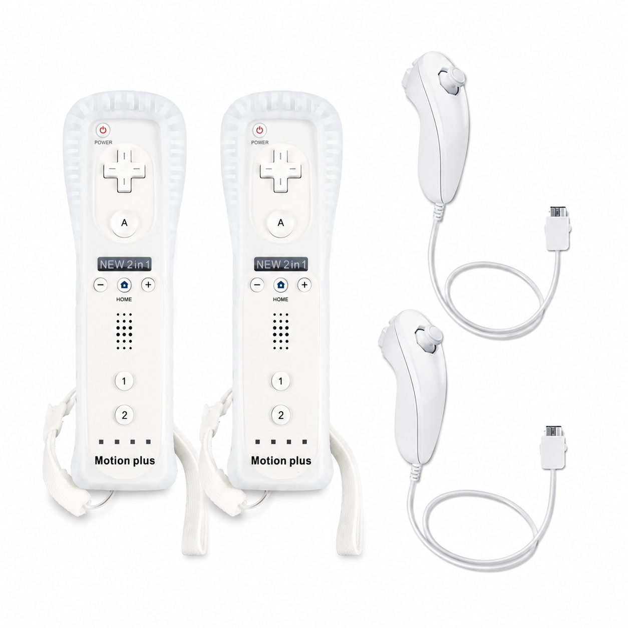 2X WII BUILT IN MOTION PLUS REMOTE CONTROLLER AND NUNCHUCK + SILICON +HAND STRIP