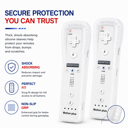 2X WII BUILT IN MOTION PLUS REMOTE CONTROLLER AND NUNCHUCK + SILICON +HAND STRIP