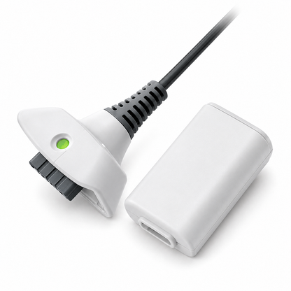 PLAY AND CHARGE KIT + RECHARGEABLE BATTERY FOR XBOX 360 NEW BOX WHITE UK SELLER