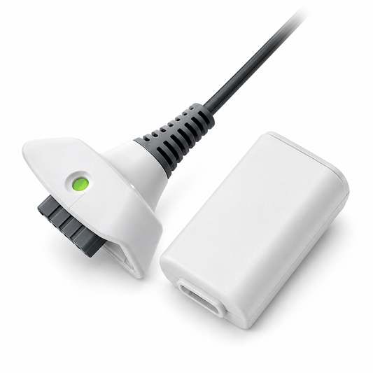 PLAY AND CHARGE KIT + RECHARGEABLE BATTERY FOR XBOX 360 NEW BOX WHITE UK SELLER