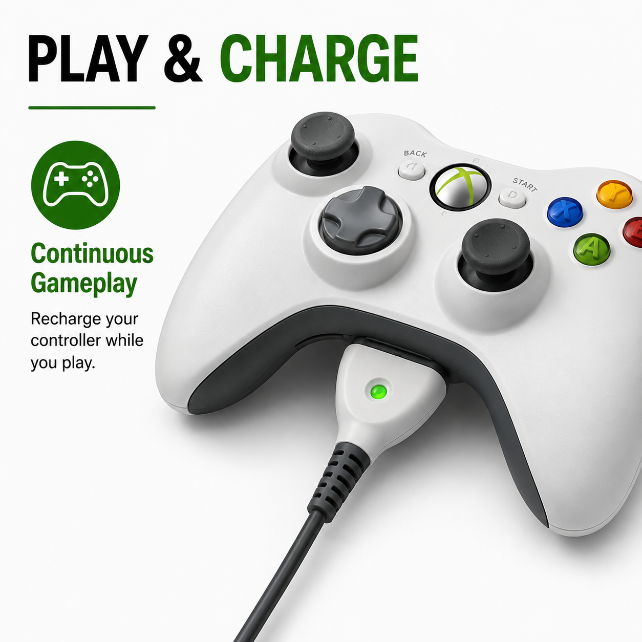 PLAY AND CHARGE KIT + RECHARGEABLE BATTERY FOR XBOX 360 NEW BOX WHITE UK SELLER