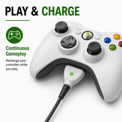PLAY AND CHARGE KIT + RECHARGEABLE BATTERY FOR XBOX 360 NEW BOX WHITE UK SELLER