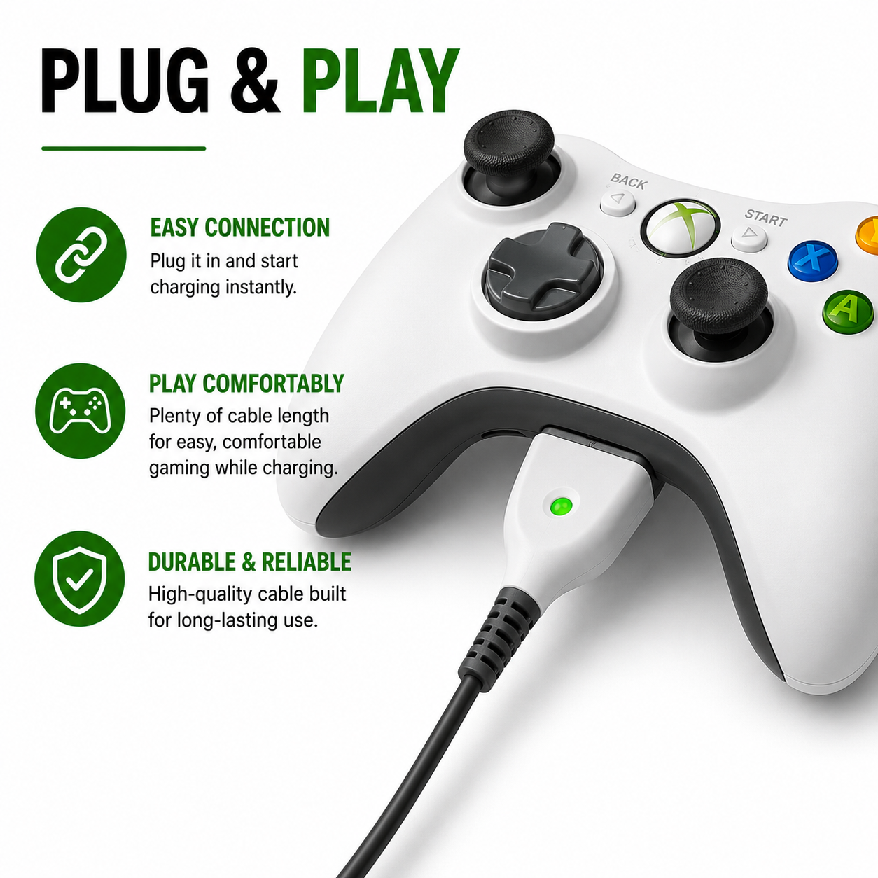 PLAY AND CHARGE KIT + RECHARGEABLE BATTERY FOR XBOX 360 NEW BOX WHITE UK SELLER