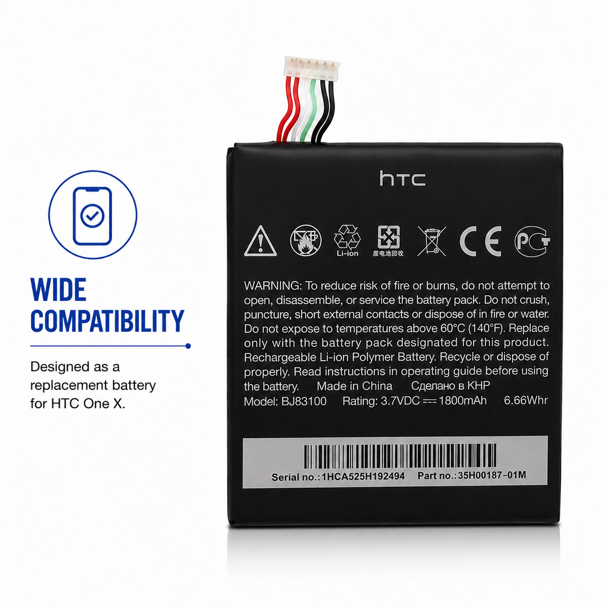 BATTERY FOR HTC ONE X REPLACE PART NO BJ83100 35H00187 NEW 2300mAh HIGH CAPACITY