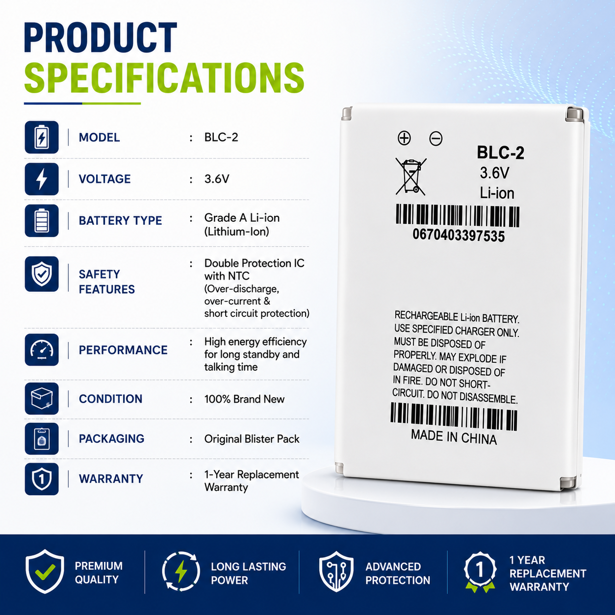 BATTERY BLC-2 FOR NOKIA 3360 3385 3390 3395 3510i UK SELLER