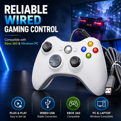Xbox 360 WIRED CONTROLLER BRAND NEW WHITE FOR PC LAPTOP DESKTOP UK FAST POST