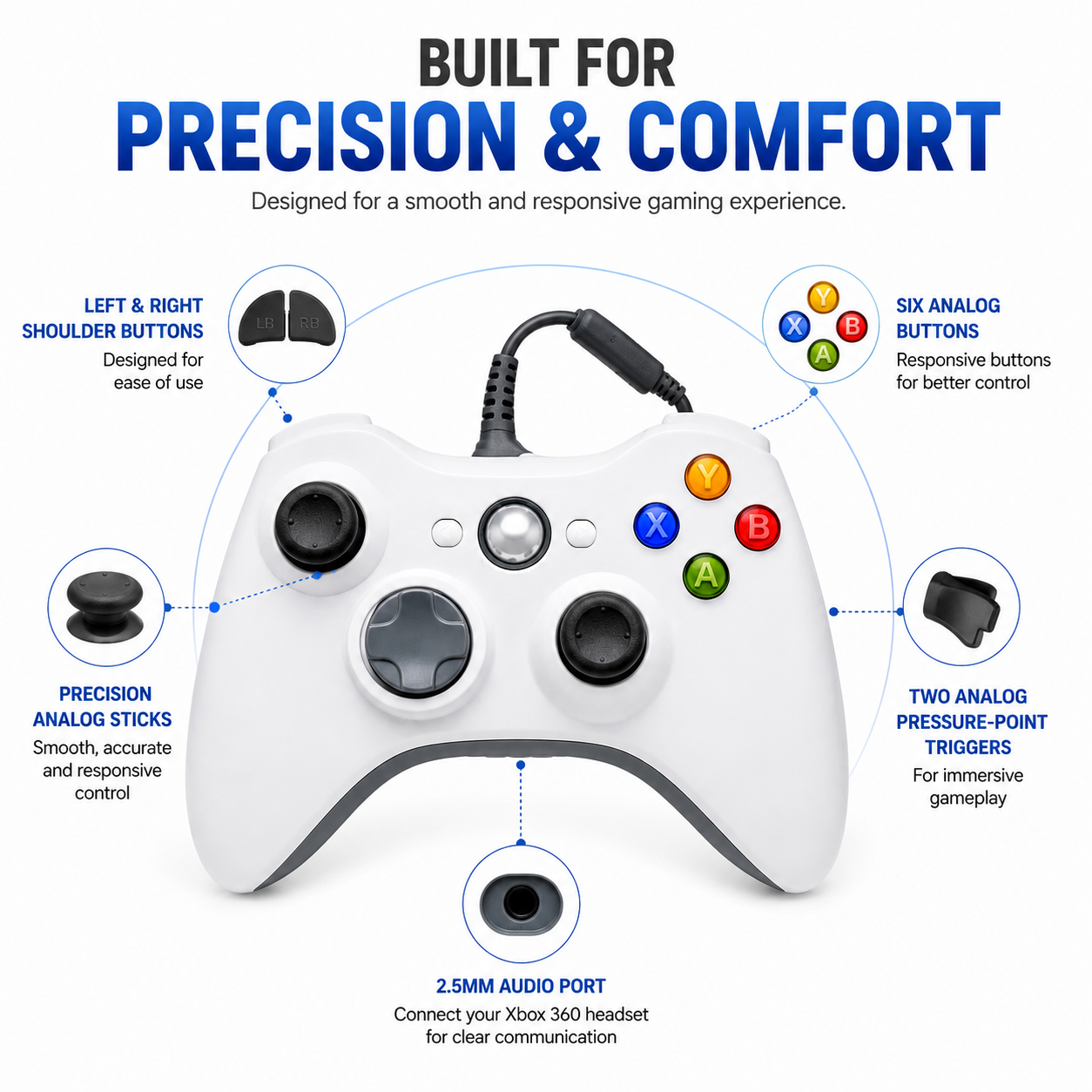 Xbox 360 WIRED CONTROLLER BRAND NEW WHITE FOR PC LAPTOP DESKTOP UK FAST POST
