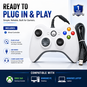 Xbox 360 WIRED CONTROLLER BRAND NEW WHITE FOR PC LAPTOP DESKTOP UK FAST POST