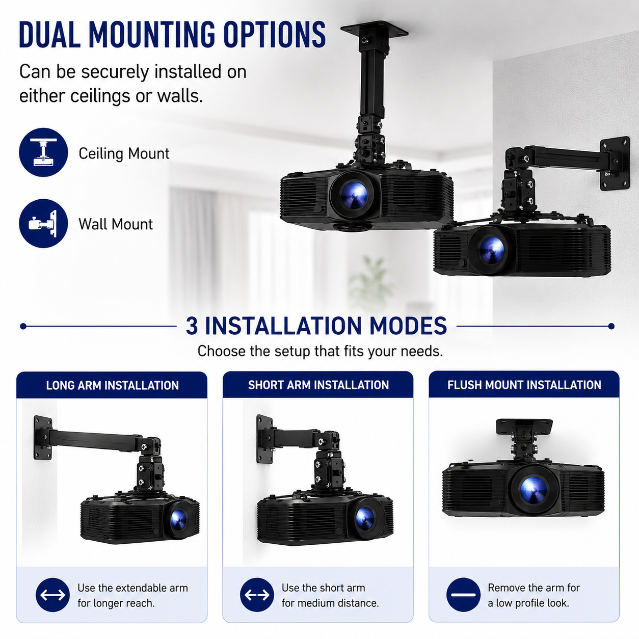 PROJECTOR CEILING WALL MOUNT BRACKET TILT EXTENDABLE FOR ACER ASUS NEC UNIVERSAL