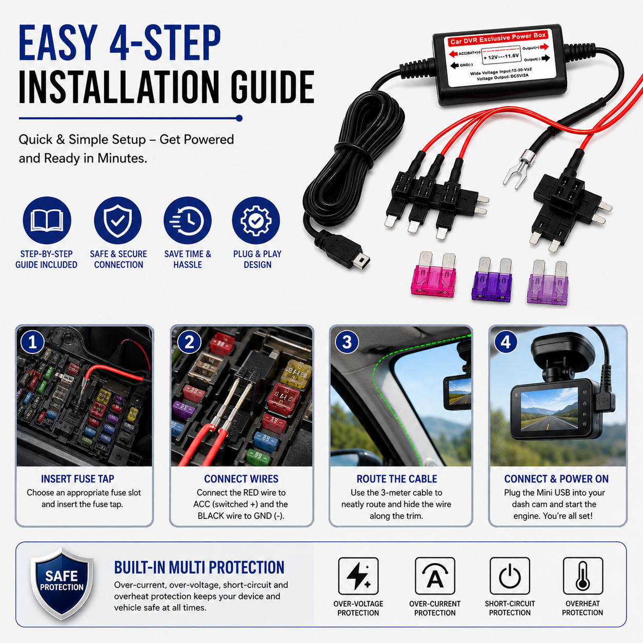 Hard Wire Car Dash Cam Camera Kit For Nextbase 300W 222 322GW 422GW 522GW 622GW