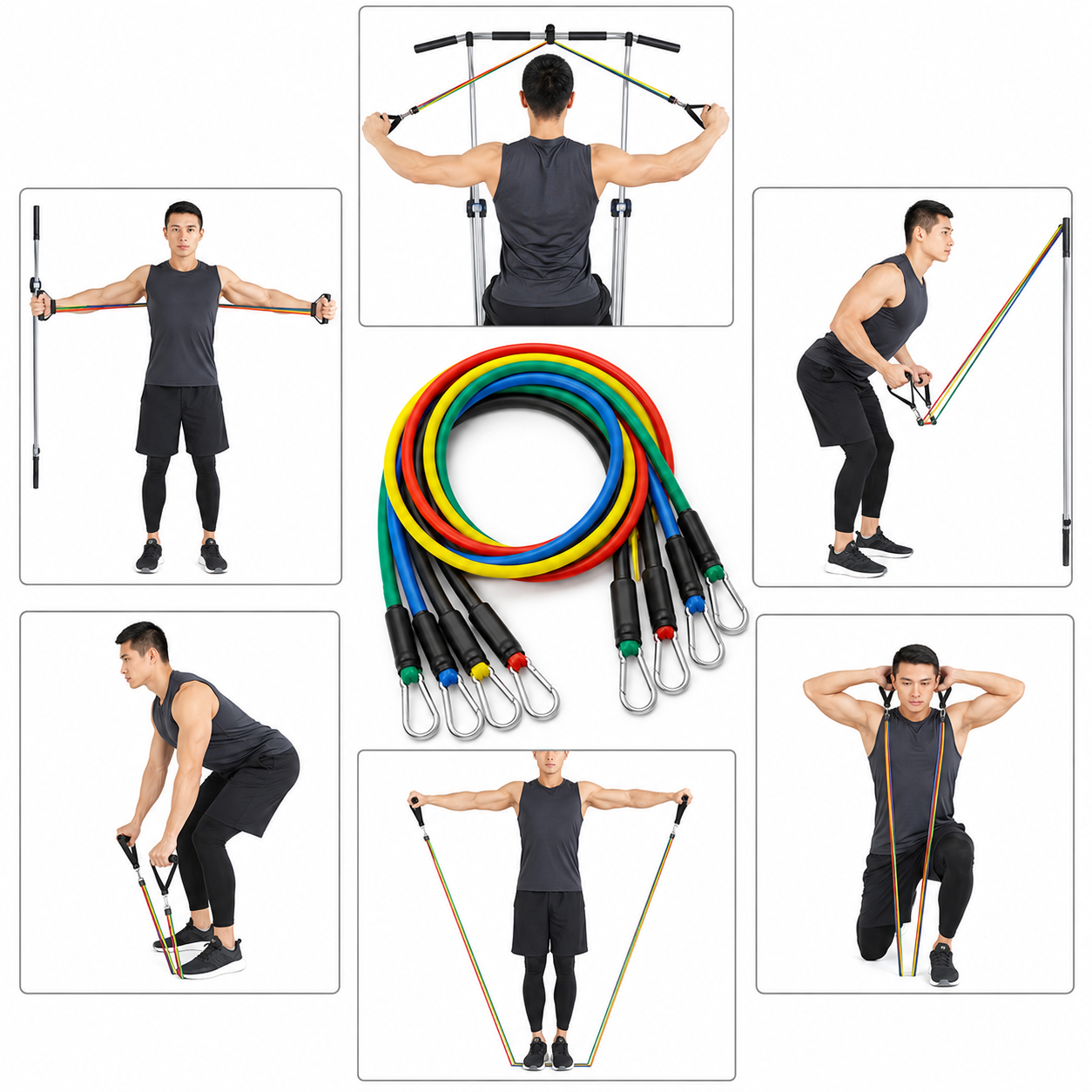 11PC Resistance Bands Set Yoga Gym CrossFit Fitness Exercise Workout Tubes