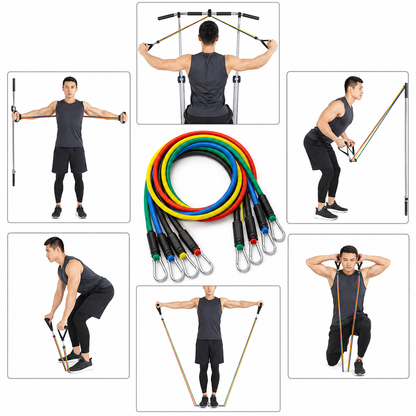 11PC Resistance Bands Set Yoga Gym CrossFit Fitness Exercise Workout Tubes