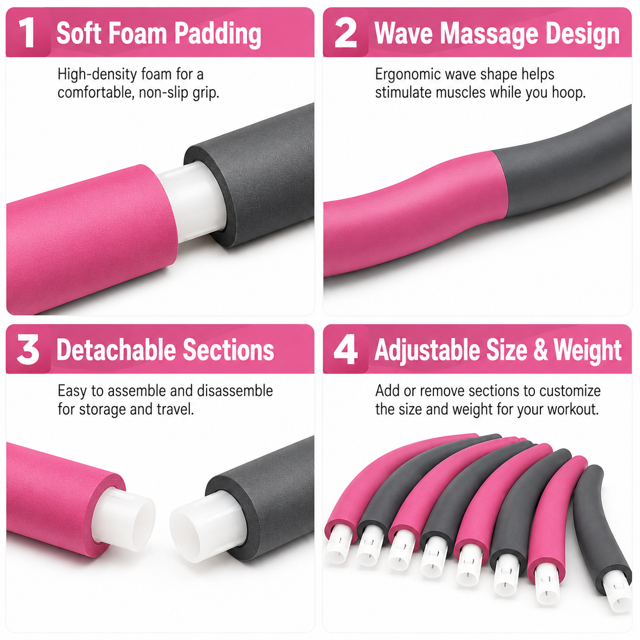 PROFESSIONAL HULA HOOP WEIGHTED COLLAPSIBL FITNESS EXERCISE MASSAGER ABS WORKOUT