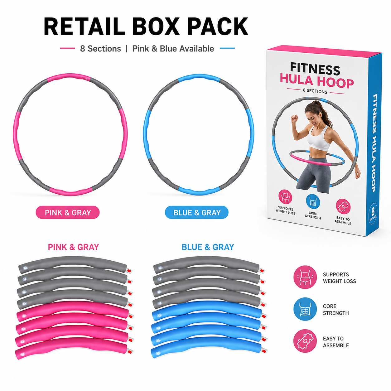 PROFESSIONAL HULA HOOP WEIGHTED COLLAPSIBL FITNESS EXERCISE MASSAGER ABS WORKOUT