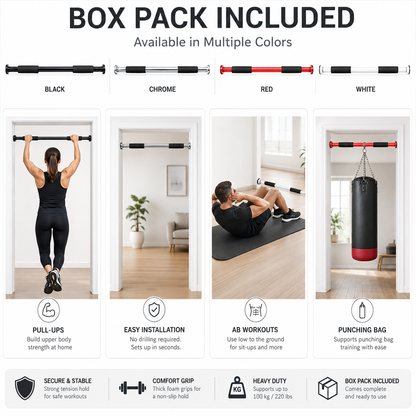 Pull up Chin Up Bar Doorway Upper Body Abs Gym Fitness Training Strength Boxed