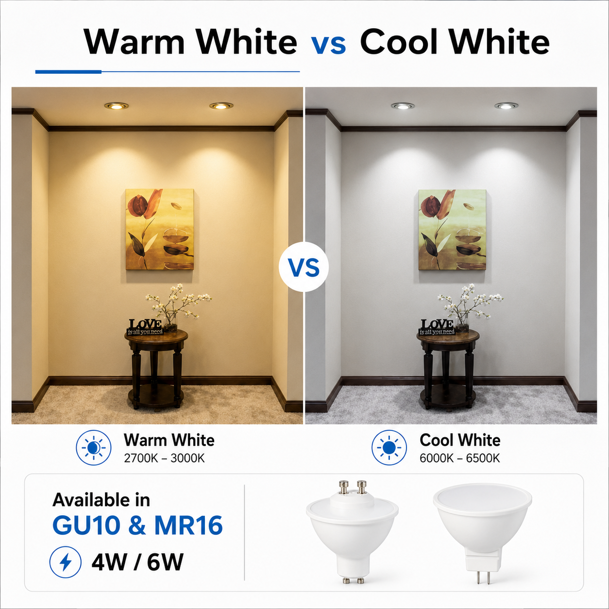 2x - 20x GU10 MR16 4W 6W WARM WHITE COOL WHITE LED ENERGY SAVING BULB LAMP CE UK