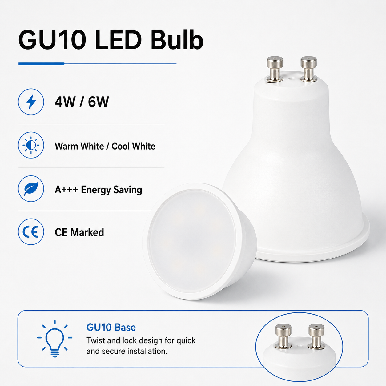2x - 20x GU10 MR16 4W 6W WARM WHITE COOL WHITE LED ENERGY SAVING BULB LAMP CE UK