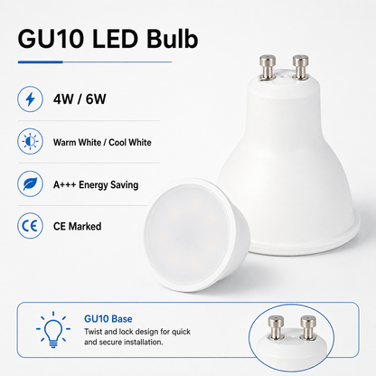 2x - 20x GU10 MR16 4W 6W WARM WHITE COOL WHITE LED ENERGY SAVING BULB LAMP CE UK