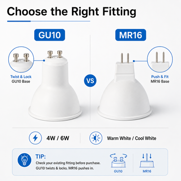 2x - 20x GU10 MR16 4W 6W WARM WHITE COOL WHITE LED ENERGY SAVING BULB LAMP CE UK