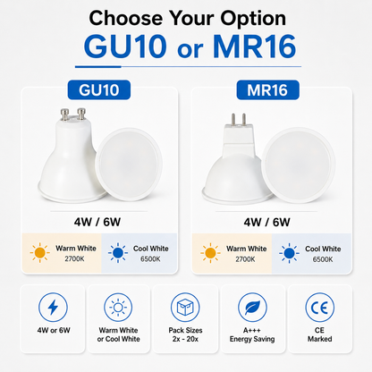 2x - 20x GU10 MR16 4W 6W WARM WHITE COOL WHITE LED ENERGY SAVING BULB LAMP CE UK