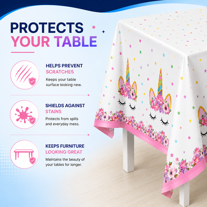 LARGE Polka Dot Sky Unicorn TableCloth Cover Children's Party Happy Birthday