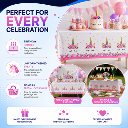 LARGE Polka Dot Sky Unicorn TableCloth Cover Children's Party Happy Birthday