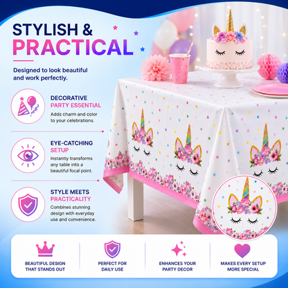 LARGE Polka Dot Sky Unicorn TableCloth Cover Children's Party Happy Birthday