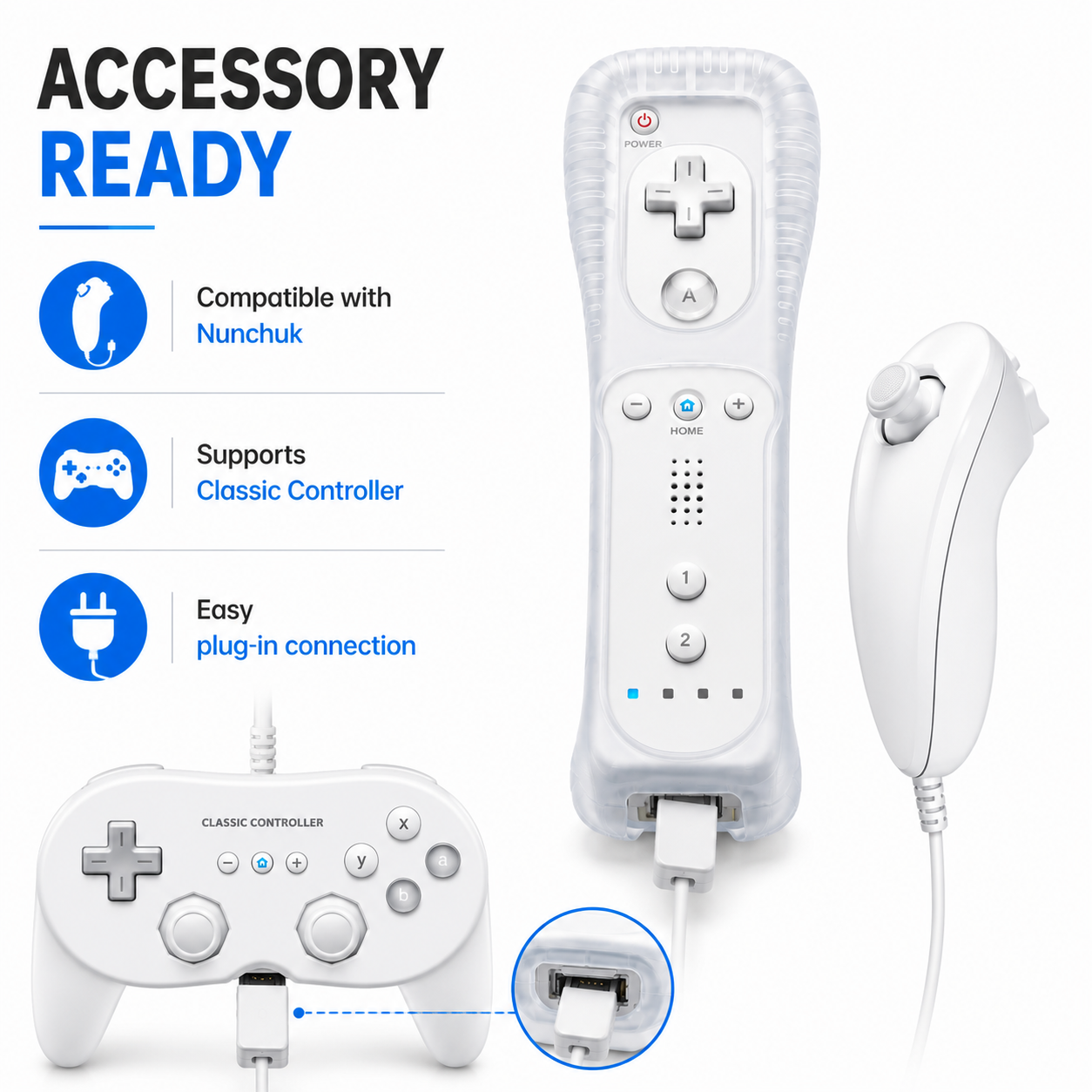REMOTE CONTROLLER FOR NINTENDO WII CONSOLE + NUNCHUCK NUNCHUK + SILICON + STRAP