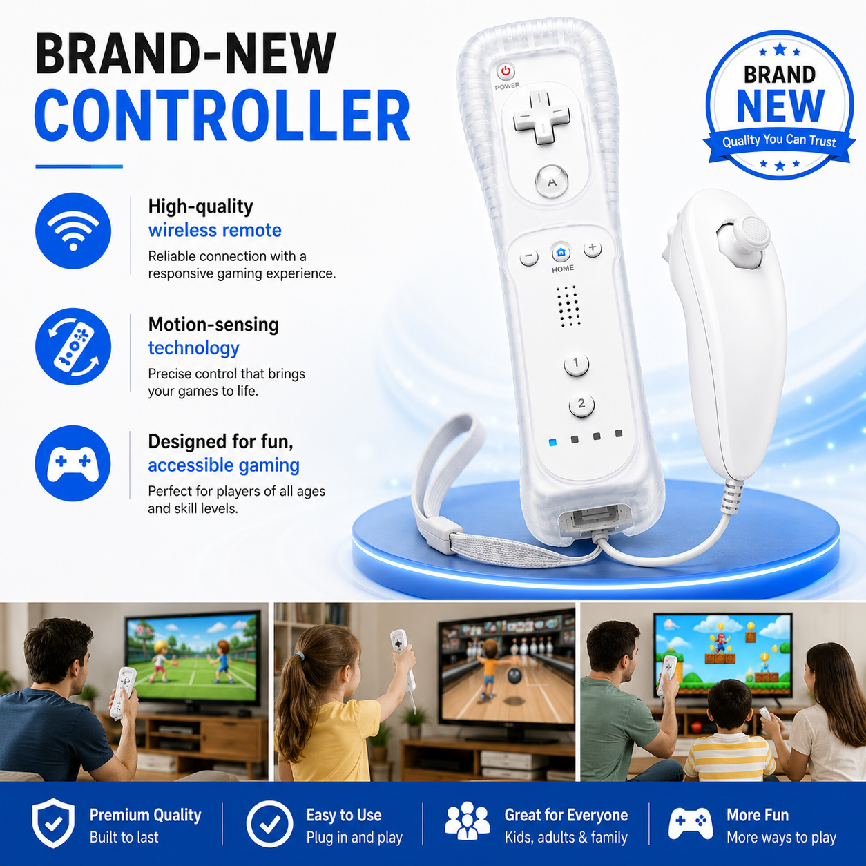 REMOTE CONTROLLER FOR NINTENDO WII CONSOLE + NUNCHUCK NUNCHUK + SILICON + STRAP