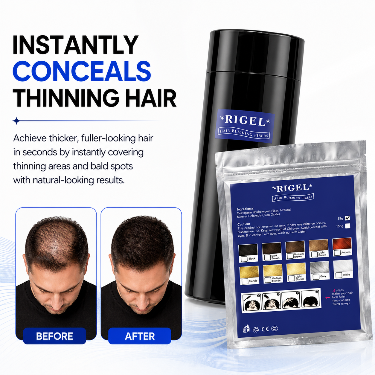 2X Hair Building Fibre Jar Fibers Hair Thickening Keratin Kit 25grms each UK
