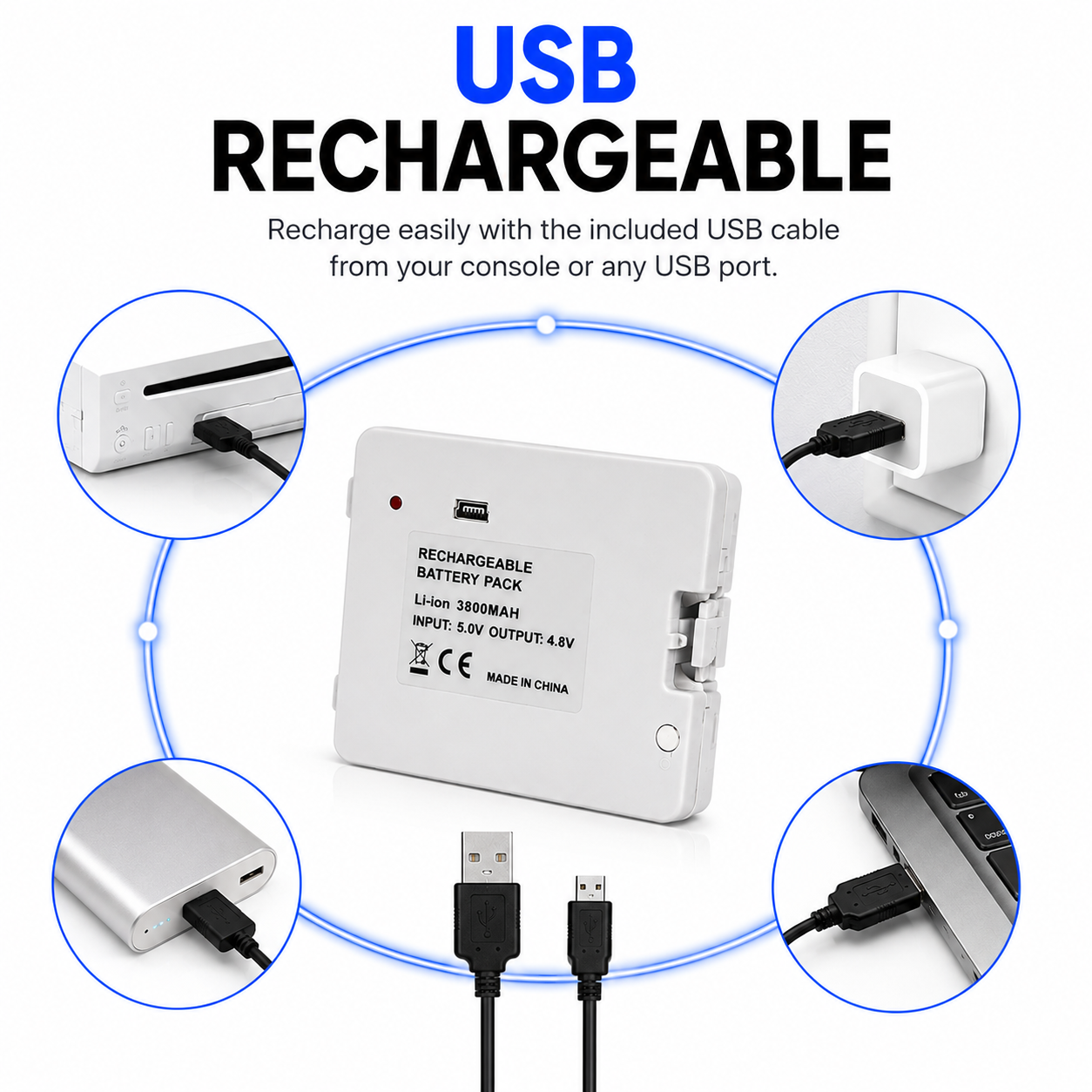 HIGH CAPACITY USB RECHARGEABLE BATTERY PACK FOR Wii FIT BALANCE BOARD