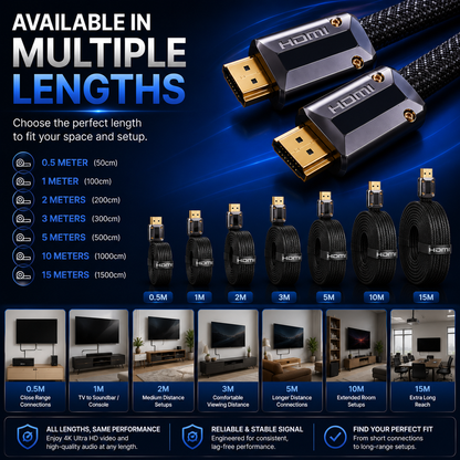 FLAT 4K HDMI CABLE 2.1 ULTRA HIGH SPEED GOLD PLATED BRAIDED LEAD 2160P 3D UHD
