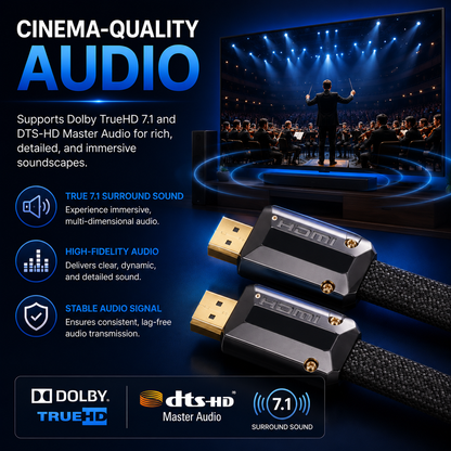 FLAT 4K HDMI CABLE 2.1 ULTRA HIGH SPEED GOLD PLATED BRAIDED LEAD 2160P 3D UHD