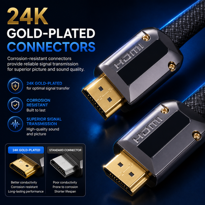 FLAT 4K HDMI CABLE 2.1 ULTRA HIGH SPEED GOLD PLATED BRAIDED LEAD 2160P 3D UHD