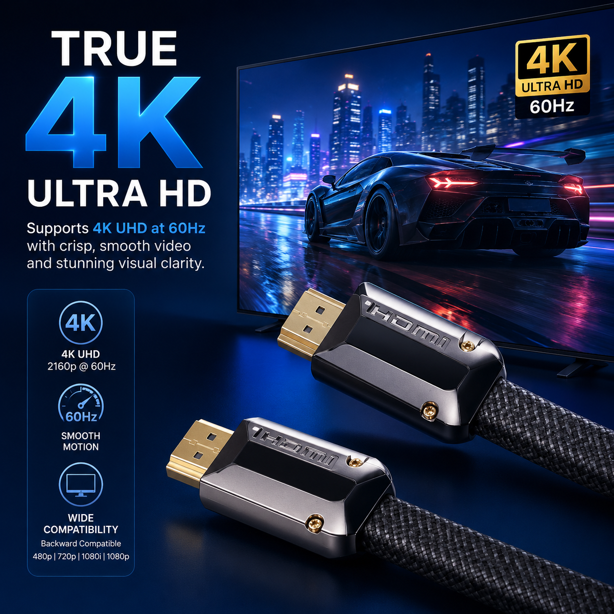 FLAT 4K HDMI CABLE 2.1 ULTRA HIGH SPEED GOLD PLATED BRAIDED LEAD 2160P 3D UHD
